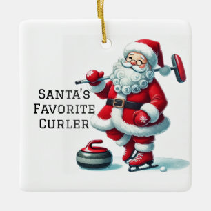 Personalised Cute Santa Curling Ceramic Ornament