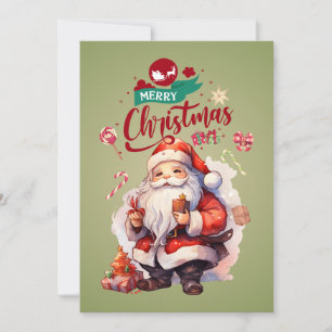 Personalised Cute Santa Flat Holiday Card