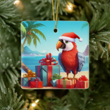 Personalised Cute Santa Parrot Beach Christmas