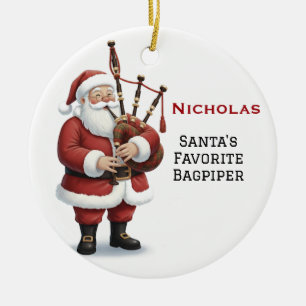 Personalised Cute Santa Playing Bagpipes Ceramic Tree Decoration