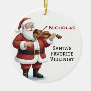 Personalised Cute Santa Playing Violin Ceramic Tree Decoration