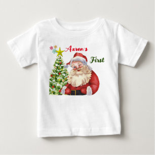 Personalised Cute Santa winking Christmas theme Baby T-Shirt