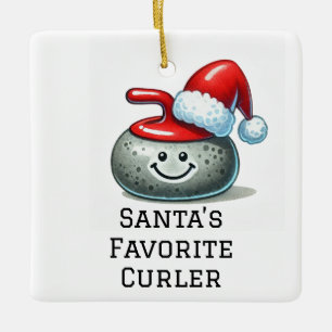 Personalised Cute Santa's Favourite Curler  Ceramic Ornament