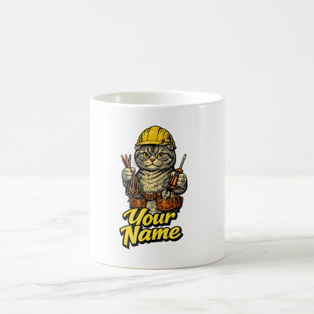 Personalised Cute Scottish Fold Cat Electrician Coffee Mug (Center)