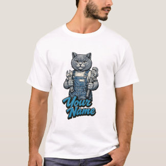 Personalised Cute Scottish Fold Cat Plumber T-Shirt