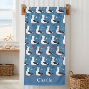 Personalised Cute Seagull Kids Bath Towel