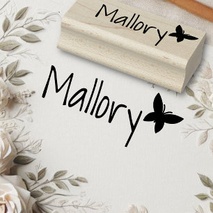 Personalised Cute Simple Butterfly Custom Name Rubber Stamp