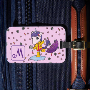 Personalised Cute & Simple Pink Unicorn Floral Luggage Tag