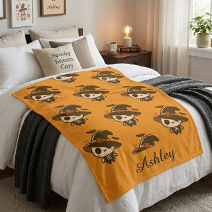 Personalised Cute Skeleton Witch Halloween Sherpa Blanket