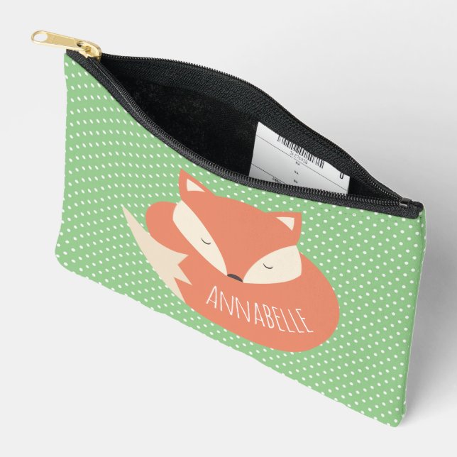 Personalised Cute Sleeping Fox Accessory Pouch (Open)