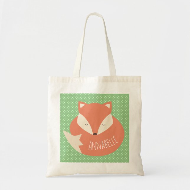 Personalised Cute Sleeping Fox Tote Bag (Front)