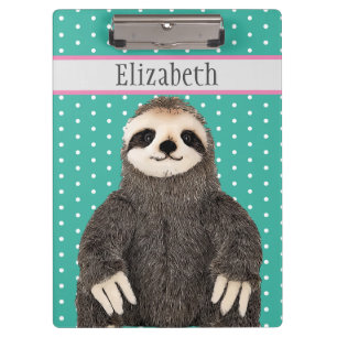 Personalised Cute Sloth Animal Name Clipboard