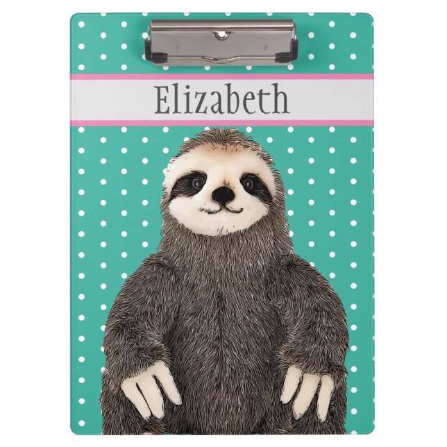 Personalised Cute Sloth Animal Name Clipboard (Front)