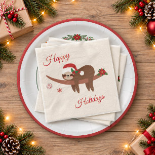 Personalised Cute Sloth Christmas Happy Holidays Napkin