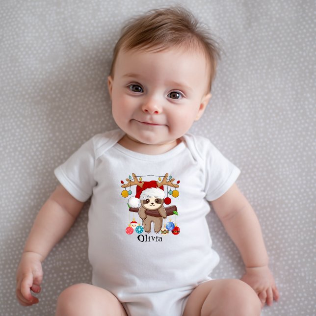 Personalised Cute Sloth,Santa Hat,Christmas Balls Baby Bodysuit (Creator Uploaded)