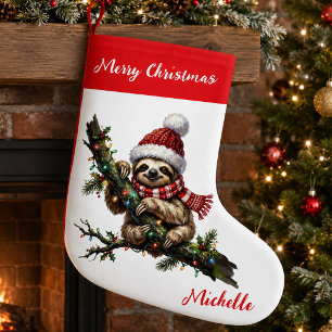 Personalised Cute Sloth Santa Hat Holiday Small Christmas Stocking