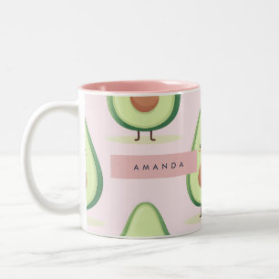Personalised Cute Smiling Avocado Pattern Two-Tone Coffee Mug