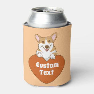 Personalised Cute Smiling Corgi With Heart Can Cooler