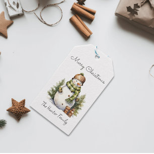 Personalised Cute Snowman Watercolor Christmas  Gift Tags
