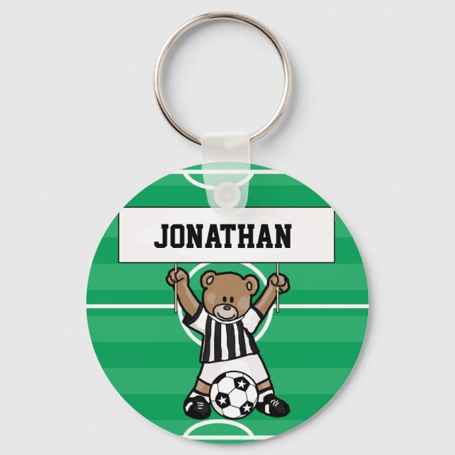 Personalised Cute Soccer Bear Party Favours Key Ring (Front)