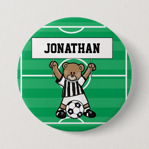 Personalised Cute Soccer  Bear Party name buttons