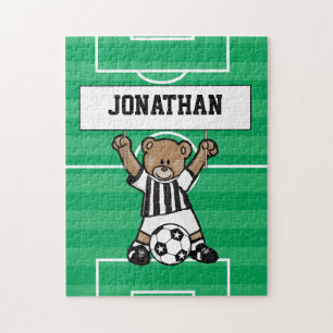 Personalised Cute Soccer Teddy Bear (blkwstripe) Jigsaw Puzzle