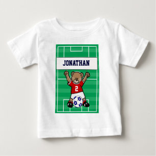 Personalised Cute Soccer Teddy Bear (red) Baby T-Shirt