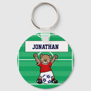 Personalised Cute Soccer Teddy Bear (red) Key Ring