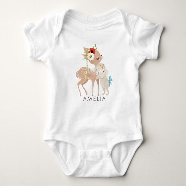 Personalised Cute Spring Bunny Deer Easter Baby Bodysuit (Front)