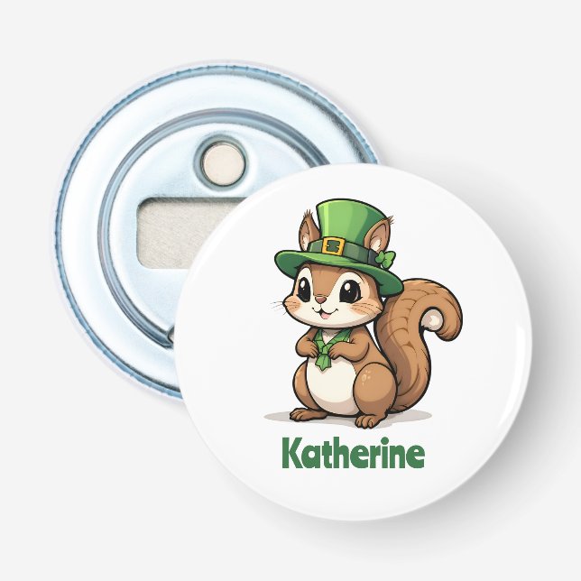 Personalised Cute St. Patrick's Day Squirrel Bottle Opener (Front)