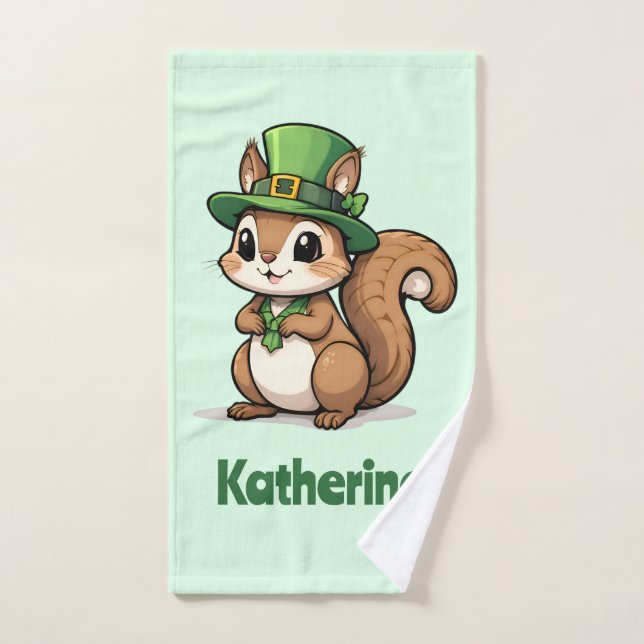 Personalised Cute St. Patrick's Day Squirrel Hand Towel (Hand Towel)