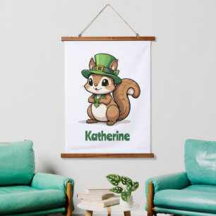Personalised Cute St. Patrick's Day Squirrel Hanging Tapestry