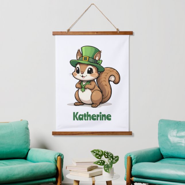 Personalised Cute St. Patrick's Day Squirrel Hanging Tapestry (Living Room)