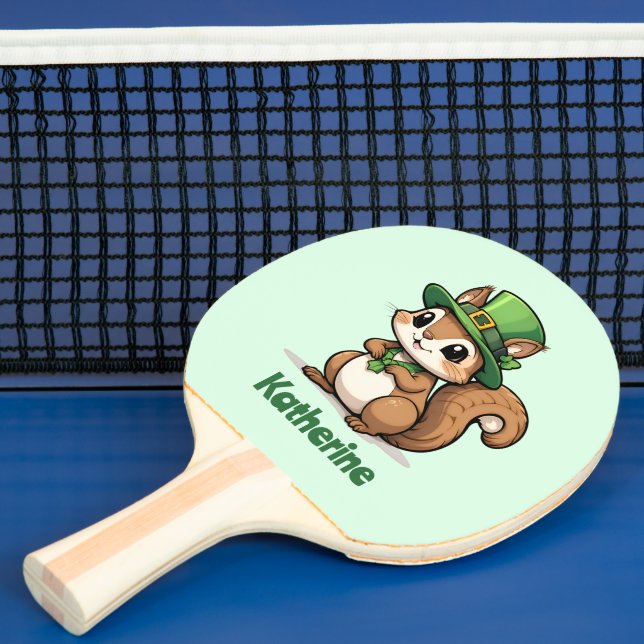 Personalised Cute St. Patrick's Day Squirrel Ping Pong Paddle (Insitu)
