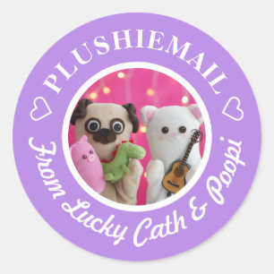 Personalised Cute Stylish Purple Photo Mail Classic Round Sticker
