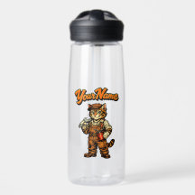 Personalised Cute Tabby Cat Mechanic Water Bottle