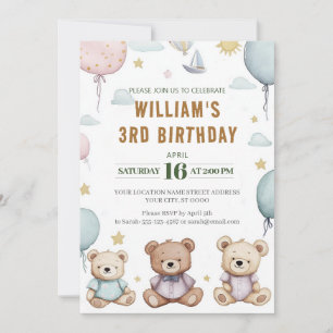Personalised Cute Teddy Bear Birthday Invitation