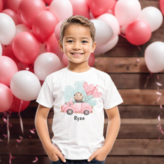 Personalised Cute Teddy Hearts Kids Valentines Day T-Shirt