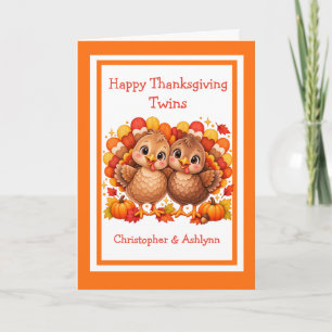 Personalised Cute Turkey Happy Thanksgiving Twins Card