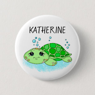 Personalised Cute Turtle Cartoon Name  6 Cm Round Badge