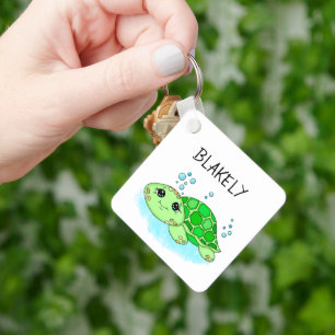Personalised Cute Turtle Cartoon Name  Key Ring
