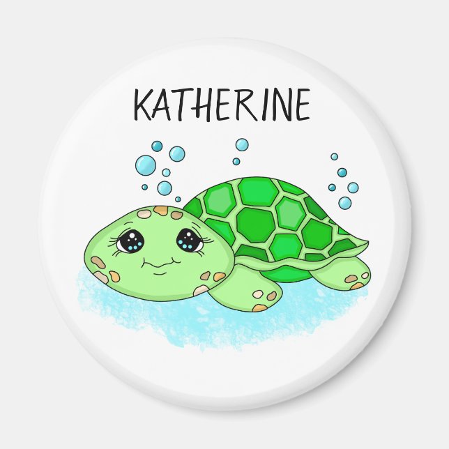 Personalised Cute Turtle Cartoon Name  Magnet (Front)