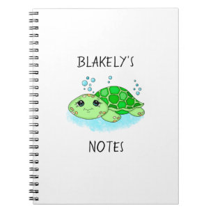 Personalised Cute Turtle Cartoon Name Notebook