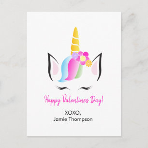 Personalised Cute Unicorn Happy Valentine's Postcard