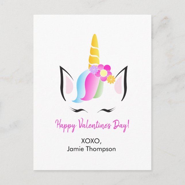 Personalised Cute Unicorn Happy Valentine's Postcard (Front)