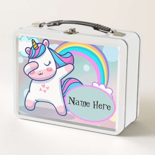Personalised Cute Unicorn Metal Lunch Box (Front)