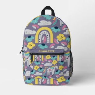 Personalised Cute Unicorn Rainbow Pattern Purple Printed Backpack