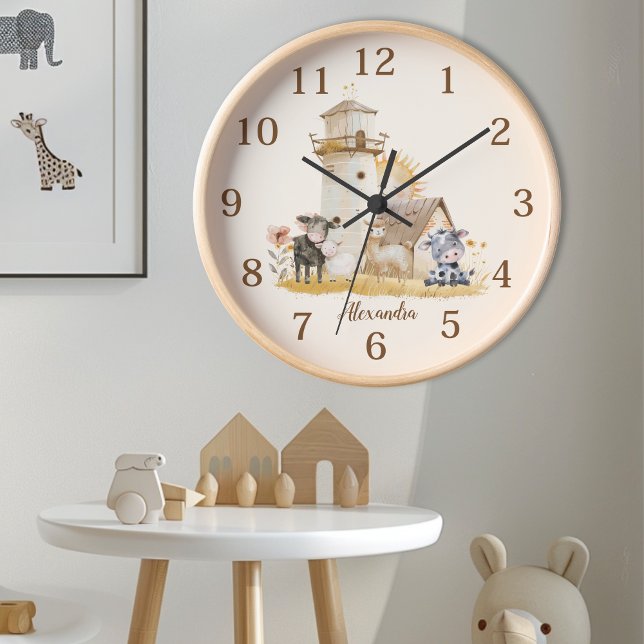 Personalised Cute Watercolor Farm Animals  Clock (Creator Uploaded)
