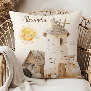 Personalised Cute Watercolor Farm Animals Cushion