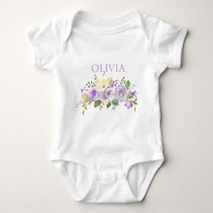 Personalised Cute Watercolor Floral Purple Baby Bodysuit